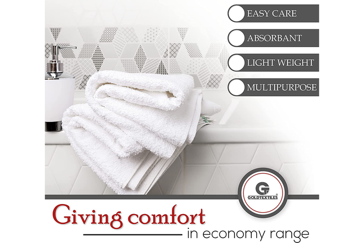 GOLD TEXTILES 180 Bulk Pack (15 Dozen) New White Economy Bath Towel (24x 50 inches) Cotton Rich for Maximum Softness Easy Care-Home,spa,Resort,Hotels/Motels use (15 Dozen) (180)