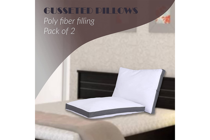 GOLD TEXTILES Gusseted Bed Pillows for Sleeping 2 Pack Hotel Quality Pillows Queen Size Set of 2 Gusset pillows - 18 x 26 inches