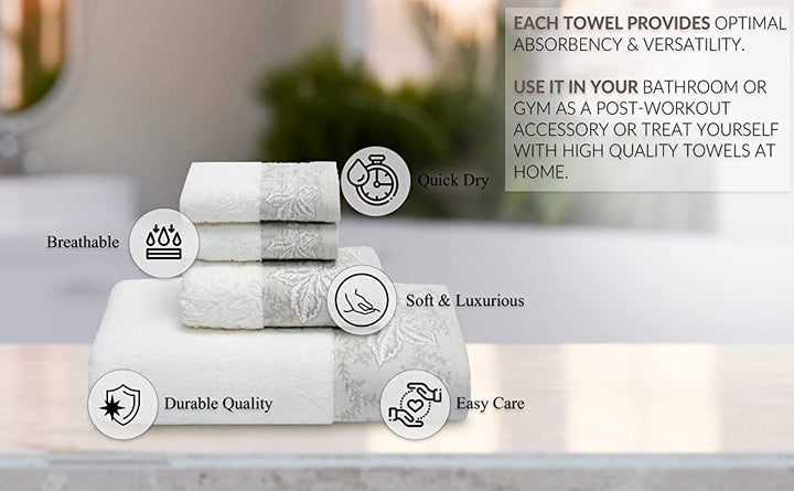 GOLD TEXTILES Fantasy Collection Premium Bathroom Towel Set Bath Towel (27x54) - Hand Towel (16x30) 2 washcloths (13x13)