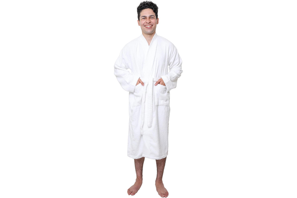 GOLD TEXTILES Premium Terry Cloth Robes for Man's Lightweight Bathrobe, Adjustable Towel Robe Belt with Collar