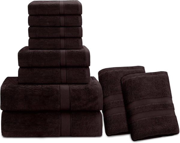 GOLD TEXTILES Luxury 10 Piece Towel Set, (Bath Towel 27x54, Hand Towel 16x30, Washcloth 13x13, Bath Mat 22x34) Ultra-Plush Absorbent Cotton Towels for Bathroom (Black, 10 Piece Towel Set)