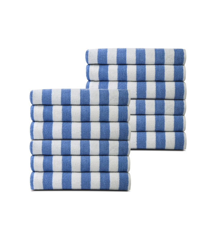 Gold Textiles Pack of 12 Pool Towels Blue Stripes ( 30x66 Inch) 15 lb/dz