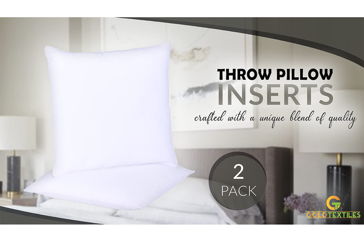 GOLD TEXTILES White Throw Pillows Insert (Pack of 2)  Polyester Sham Stuffer Throw Pillow