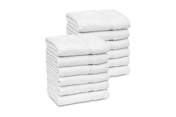 GOLD TEXTILES Cotton Blend Economy White Hotel Bath Mat Towel (18x25  Inches) Light Weight Quick Drying & Machine Washable (12 Pack)